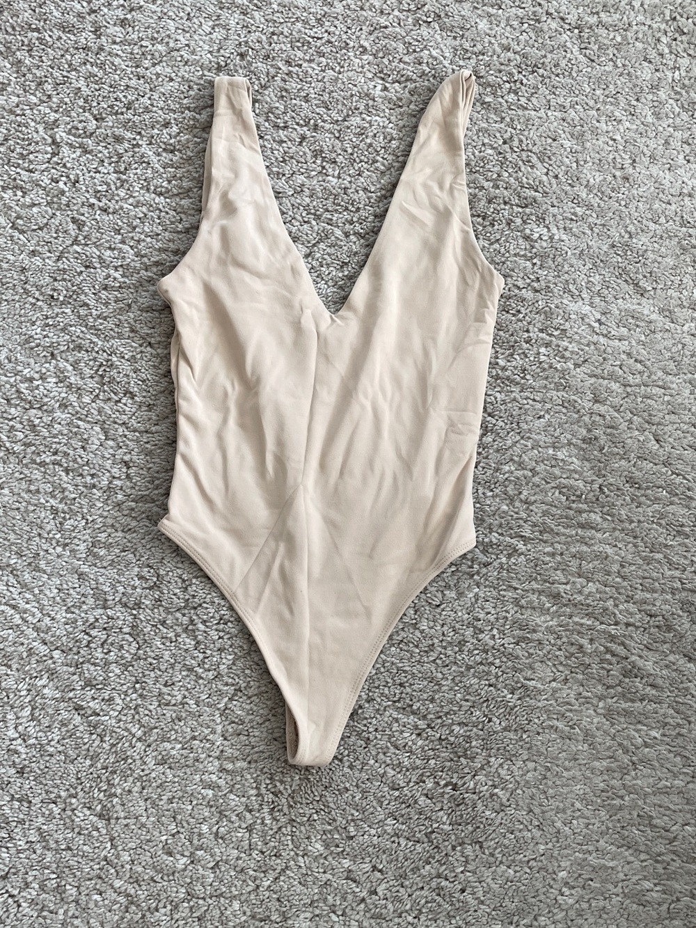 Babaton Beige Deep V-Neck Bodysuit